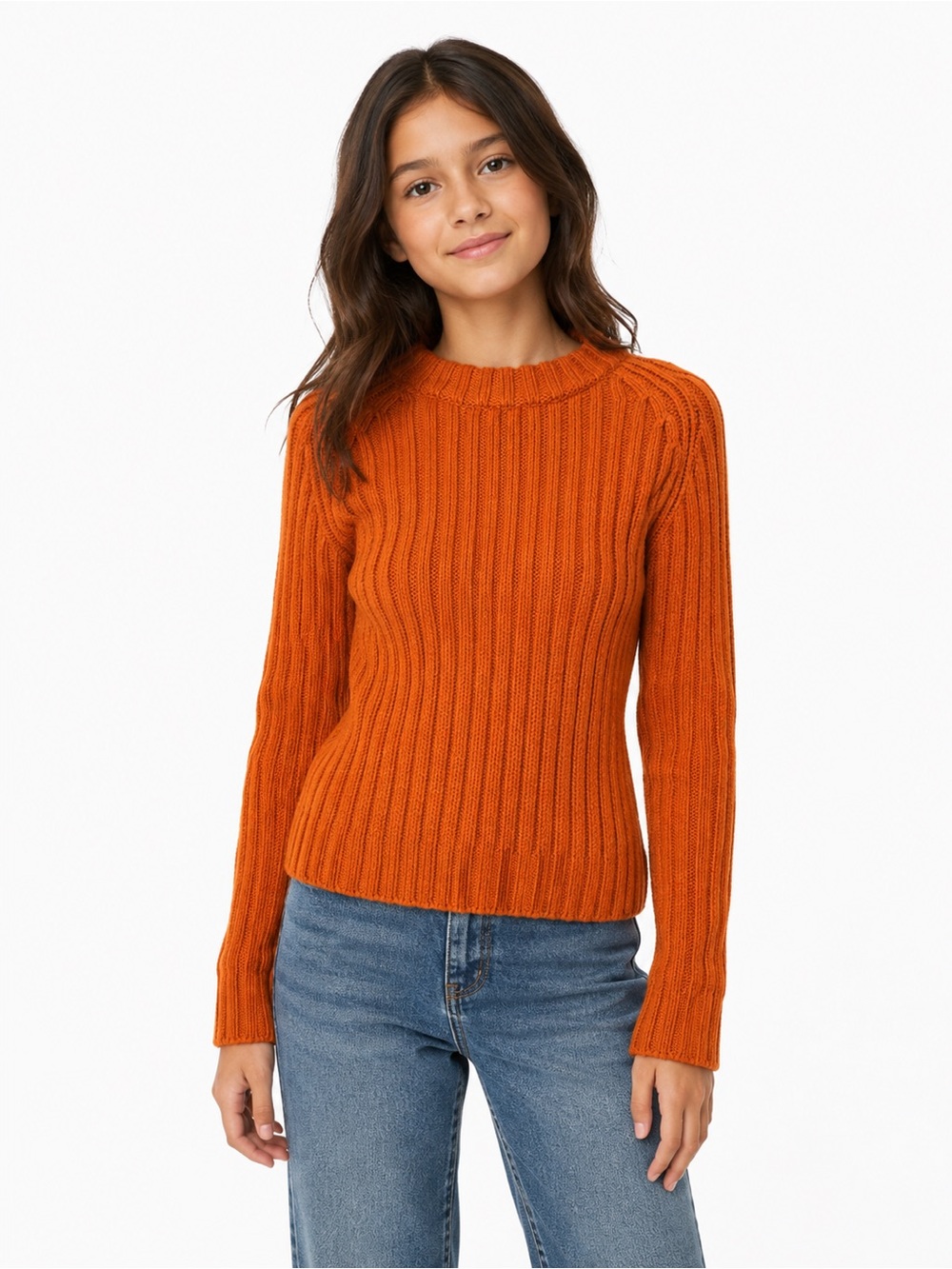JW Anderson x Uniqlo Kids Rib Knit Wool Blend Sweater Size 13 Orange